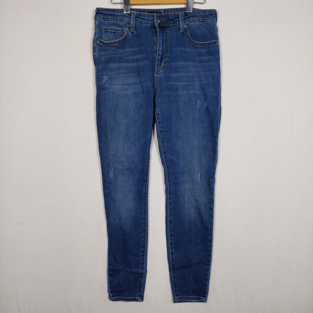 True Religion Jennie Curvy Mid Rise Skinny Jeans Blue Distressed 32 40524-00